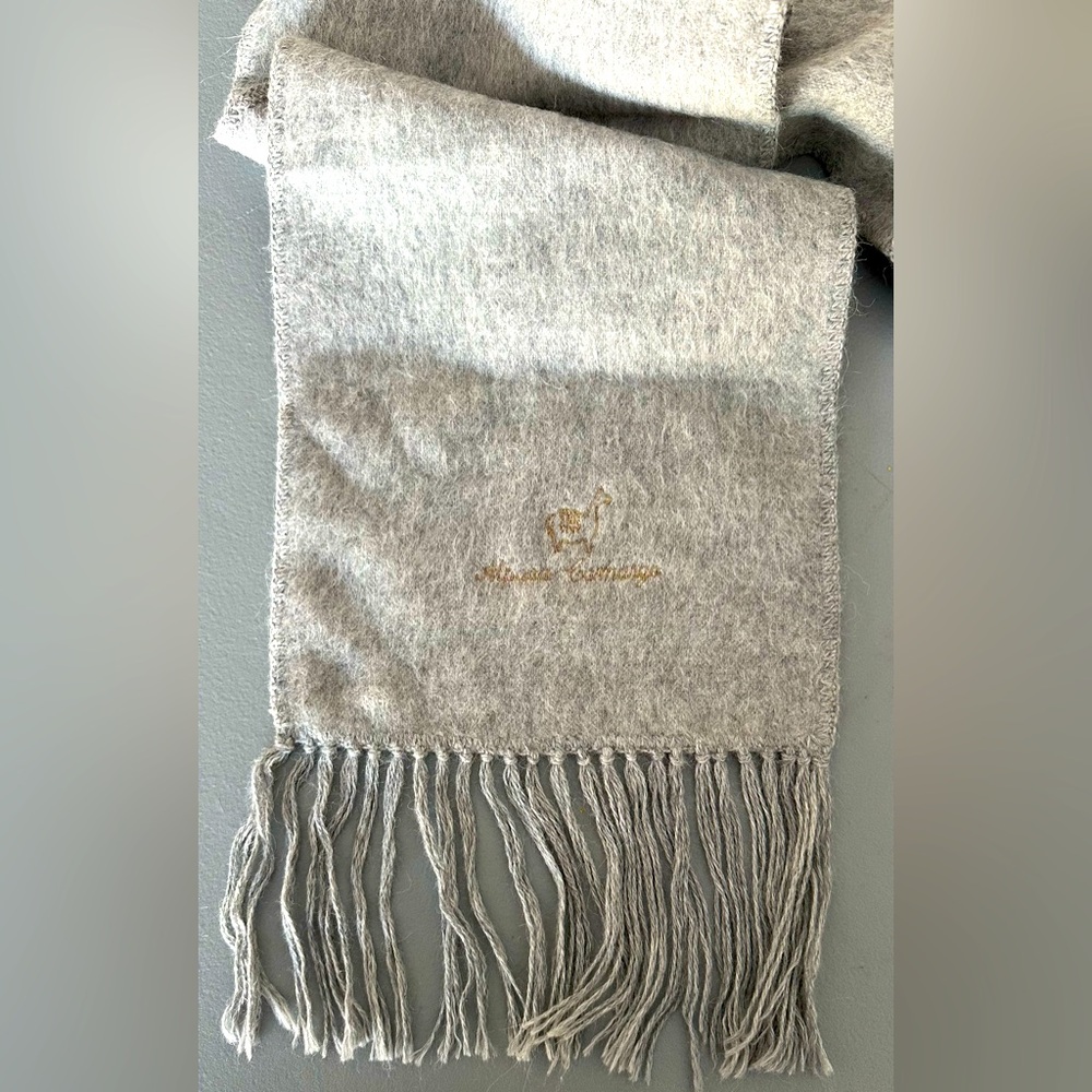 Alpaca Gray Scarf. 9”W x 66”L (Not Including Fringe).